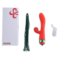 Вібратор-кролик з пульсацією та флогером LOCKINK SEVANDA Whip Vibrating Massage Wand, червоно-зелений — Переглянути зображення 9