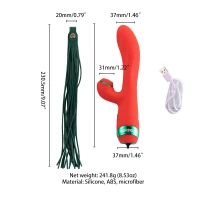 Вібратор-кролик з пульсацією та флогером LOCKINK SEVANDA Whip Vibrating Massage Wand, червоно-зелений — Переглянути зображення 8