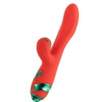 Вібратор-кролик з пульсацією та флогером LOCKINK SEVANDA Whip Vibrating Massage Wand, червоно-зелений — Переглянути зображення 3