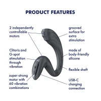 Вагінально-кліторальний вібратор Satisfyer G for Goddess 3 Dark Grey, 2 мотори — Переглянути зображення 5