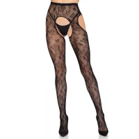 Колготки Leg Avenue Bloom Net Suspender Tights One Size Black — Переглянути зображення 1