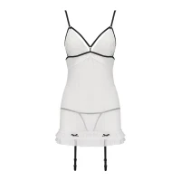 Сорочка прозора з пажами Passion ORIHIME CHEMISE S/M, white, трусики, стрепи — Переглянути зображення 3
