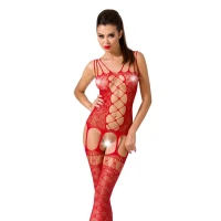 Бодістокінг Passion BS054 red, комбінезон, імітація панчіх, відкритий животик — Просмотреть изображение 1