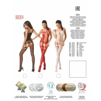 Бодістокінг Passion BS054 red, комбінезон, імітація панчіх, відкритий животик — Просмотреть изображение 5