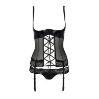 Корсет с открытой грудью Passion Exclusive NORTH CORSET XXL/XXXL, black, пажи, трусики, шнуровка