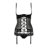Корсет з відкритими грудьми Passion Exclusive NORTH CORSET XXL/XXXL, black, пажі, трусики, шнурівка — Переглянути зображення 5