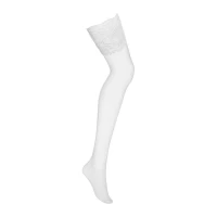 Панчохи під пояс із широким мереживом Obsessive 810-STO-2 stockings L/XL, білі — Переглянути зображення 4