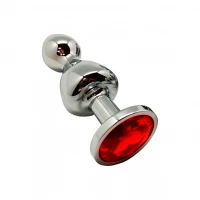 Металева анальна пробка Wooomy Lollypop Double Ball Metal Plug Red L діаметр 3,5 см, довжина 10,5 см — Просмотреть изображение 1