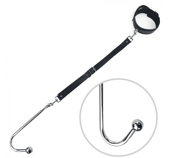 Анальний гак 2 із нашийником з натуральної шкіри Art of Sex - Anal hook, Чорний