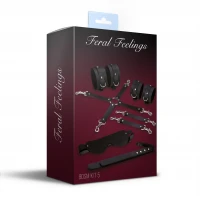 Набір Feral Feelings BDSM Kit 5 Black, наручники, поножі, хрестовина, маска, падл — Просмотреть изображение 2