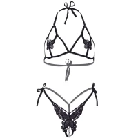Еротичний комплект з відкритою чашкою Leg Avenue Open cup bra and pearl panty One Size Black — Просмотреть изображение 3