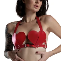 Ліф Серце з натуральної шкіри Feral Feelings - Hearts Bra Red — Переглянути зображення 2