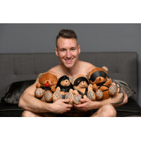 Плюшевий ведмедик HOODED Teddy Bear БДСМ у шкіряному капюшоні з повідцем, 23x16x12 см — Переглянути зображення 7