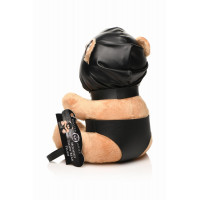 Плюшевый медвежонок HOODED Teddy Bear БДСМ в кожаном капюшоне с поводком, 23x16x12 см