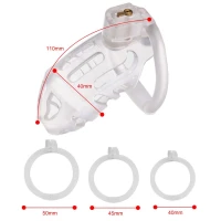 Клітка для пеніса LOCKINK SEVANDA Plastic Penis Chastity Cage, прозора, 3 кільця різних розмірів — Переглянути зображення 9