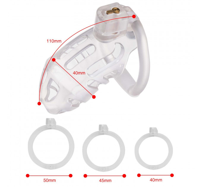 Клітка для пеніса LOCKINK SEVANDA Plastic Penis Chastity Cage, прозора, 3 кільця різних розмірів
