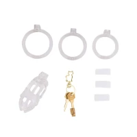 Клітка для пеніса LOCKINK SEVANDA Plastic Penis Chastity Cage, прозора, 3 кільця різних розмірів — Переглянути зображення 7