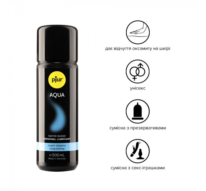 Лубрикант на водній основі pjur Aqua 500 мл, ефект оксамитової шкіри без прилипання