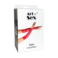 Вінілові мітенки Art of Sex - Lora довгі, розмір M, колір чорний з ефектом мокрого оксамиту
