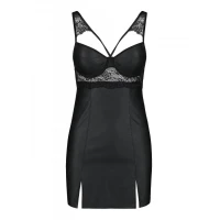 Бебі-дол з еко-шкіри та мережива Passion LOONA CHEMISE L/XL, black — Переглянути зображення 5