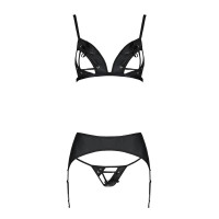 Комплект из эко-кожи Passion MILEY SET S/M, black, трусики, бюстгальтер, пояс для чулок