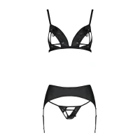 Комплект з екошкіри Passion MILEY SET S/M, black, трусики, бюстгальтер, пояс для панчіх — Переглянути зображення 3