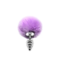 Металева анальна пробка Кролячий хвостик Alive Fluffy Twist Plug S Purple, діаметр 2,9 см — Переглянути зображення 1