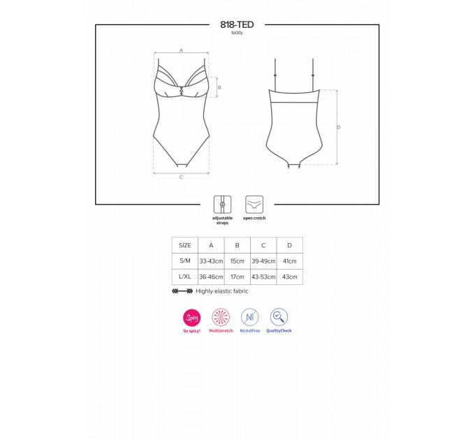 Кружевное боди с доступом 818-TED-1 teddy S/M, черное