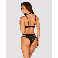 Еротичний комплект під латекс зі стрепами Obsessive Bagirela 2-pcs set S/M, чорний, під леопард, бюс — Переглянути зображення 2