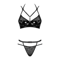Еротичний комплект під латекс зі стрепами Obsessive Bagirela 2-pcs set S/M, чорний, під леопард, бюс — Переглянути зображення 7