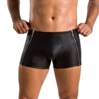 Чоловічі шкіряні боксери з блискавками Passion 049 SHORT MATT S/M Black — Переглянути зображення 1