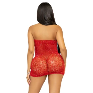 Сукня-сітка зі стразами Leg Avenue Rhinestone halter mini dress Red, відкрита спина, One Size
