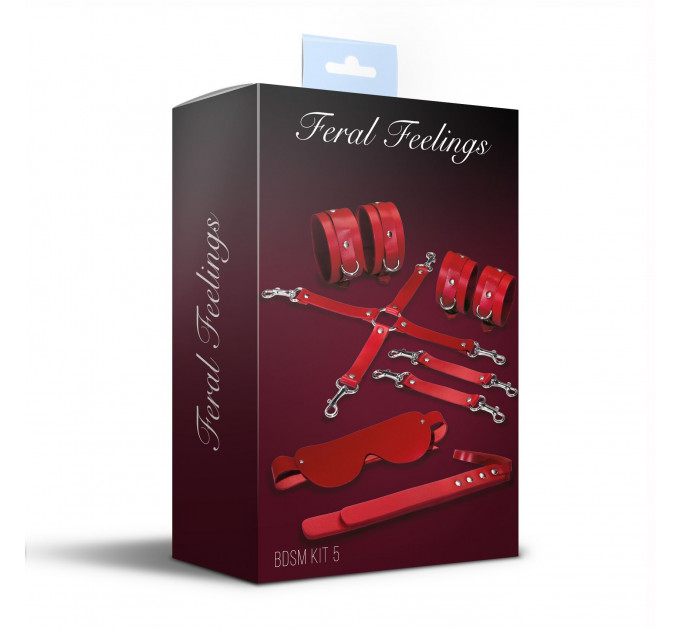 Набір Feral Feelings BDSM Kit 5 Red, наручники, поножі, хрестовина, маска, падл
