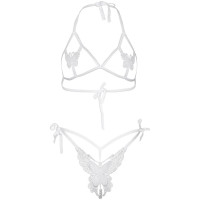 Еротичний комплект з відкритою чашкою Leg Avenue Open cup bra and pearl panty One Size White