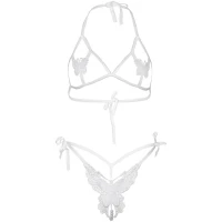 Еротичний комплект з відкритою чашкою Leg Avenue Open cup bra and pearl panty One Size White — Просмотреть изображение 5