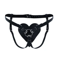 Трусики Серце для страпону з натуральної шкіри Feral Feelings - Hearts Strap-on Belt Black — Переглянути зображення 1