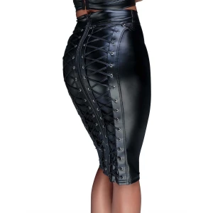 Спідниця-олівець зі шнурівкою Noir Handmade F152 Powerwetlook pencil skirt, 3XL, з мокрим ефектом