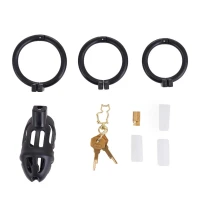 Клітка для пеніса LOCKINK SEVANDA Naja-Cobra Chastity Cage, чорна, 3 кільця різних розмірів — Переглянути зображення 8