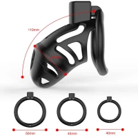 Клітка для пеніса LOCKINK SEVANDA Naja-Cobra Chastity Cage, чорна, 3 кільця різних розмірів — Переглянути зображення 10