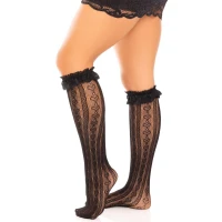 Гольфи ажурні Leg Avenue Sweetheart Ruffle Cuff Knee Highs, чорні, з рюшами, малюнок-сердечка — Просмотреть изображение 1