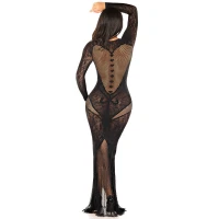 Сукня з довгим рукавом Leg Avenue Lace and Net Bodycon Gown One Size, Black — Переглянути зображення 3