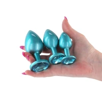 Набір анальних пробок NS Novelties Rear Assets - Trainer Kit - Iridescent Teal - Teal Gem — Переглянути зображення 2