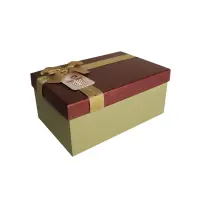 Подарункова коробка з бантом бордово-золота, M — 25×18,5×11,5 см — Переглянути зображення 2