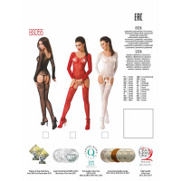 Бодістокінг Passion BS055 black, комбінезон, імітація панчіх і пояса, довгий рукав, закрите плече — Переглянути зображення 8