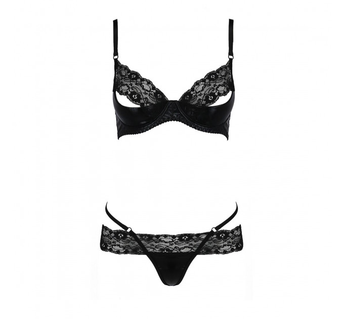 Комплект білизни Passion Exclusive NORTH SET S/M, black, ліф и трусики з елементами під латекс