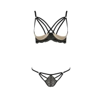 Комплект білизни Passion Exclusive VALERY SET OpenBra L/XL, black, стрепи, трусики, відкритий ліф — Переглянути зображення 5