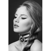 Чокер потрійний з кільцем для повідця Bijoux Pour Toi - FETISH, екошкіра — Переглянути зображення 1
