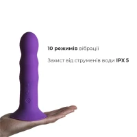 Двошаровий ділдо з вібрацією Adrien Lastic Hitsens 3 Purple, відмінно для страпона, діаметр 4 см, до — Переглянути зображення 4