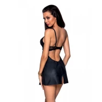 Бебі-дол з еко-шкіри та мережива Passion LOONA CHEMISE S/M, black — Переглянути зображення 2