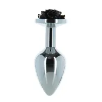 Металева анальна пробка Lux Active з трояндою - Rose Anal Plug - Black, віброкуля в подарунок — Переглянути зображення 1